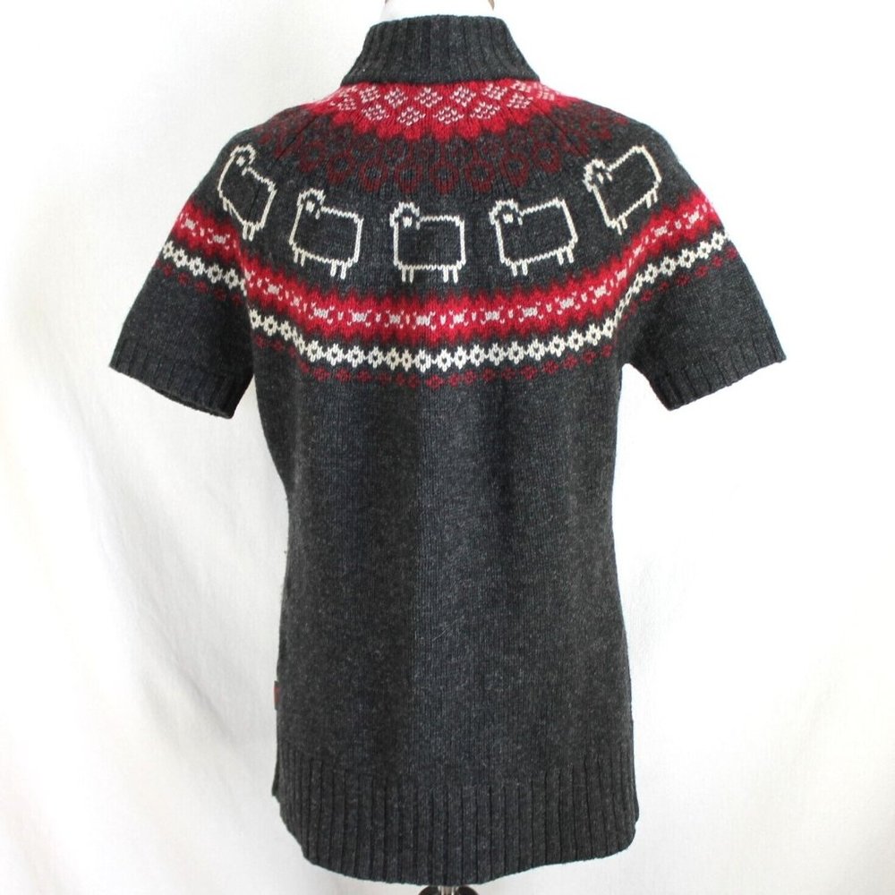 Woolrich Wool Blend Sweater Womens Size M Gray Red Sheep Short Sleeve Cardigan - Picture 5 of 8